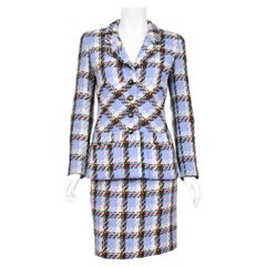 1995 Chanel by Karl Lagerfeld Runway Periwinkle Plaid Wool Barbie Jacket & Skirt