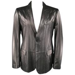 Retro Men's VERSUS by VERSACE 44 Black Stripe Leather Sport Coat Jacket