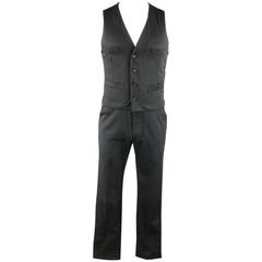MAISON MARTIN MARGIELA Size 38 Black Cotton Zip Off V Neck Vest Jumpsuit