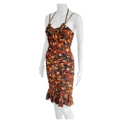 John Galliano F/W 2001 Embellished Feather Print Silk Slip Dress