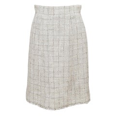 CHANEL Skirt Tweed Beige Black Metallic Plaid Fringe RUNWAY 2010 Sz 38
