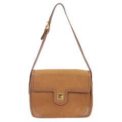 TED LAPIDUS PARIS Umhängetasche aus Wildleder und braunem Leder mit goldener Klappe aus Wildleder HW VINTAGE