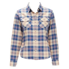 VISVIM Baumwollhemd mit blau-beigefarbener und karierter Klappe JP0 XS