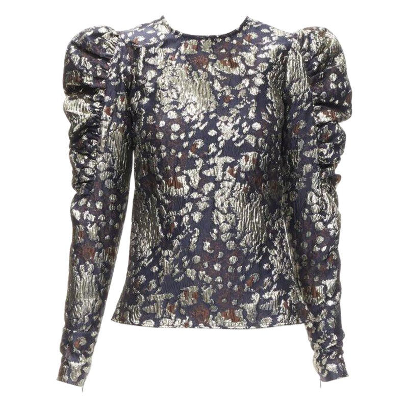 MALENE BIRGER blouse de soirée à manches bouffantes en jacquard noir et or FR34 XS en vente