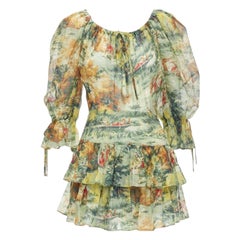 ALICE MCCALL Strange Dreams green print billow sleeve tiered playsuit US2 XS