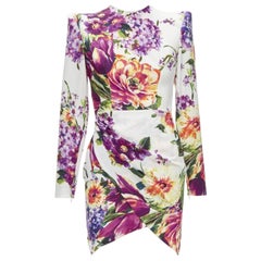 ALEX PERRY Anais white purple floral print open back wrap dress UK6 XS