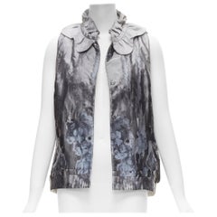 SHIATZY CHEN grey abstract watercolour floral brocade scallop collar vest IT44 L