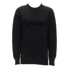 MAISON KITSUNE black velvet Parisien applique cotton crew sweatshirt M