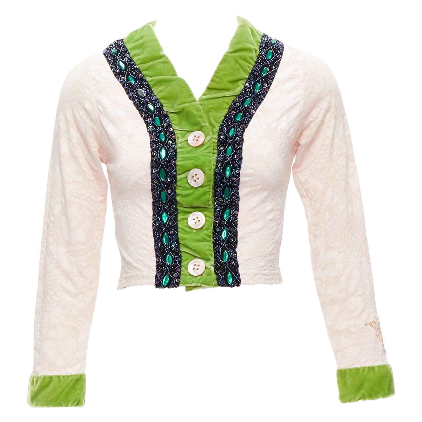VOYAGE INVEST IN THE ORIGINAL LONDON veste en velours vert rose à perles en dentelle M