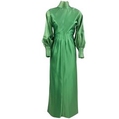 1970s Stop Sénès Green Evening Dress