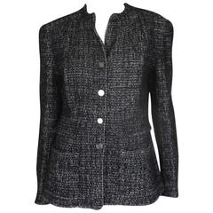chanel 02 black and white wool blend tweed blazer 9