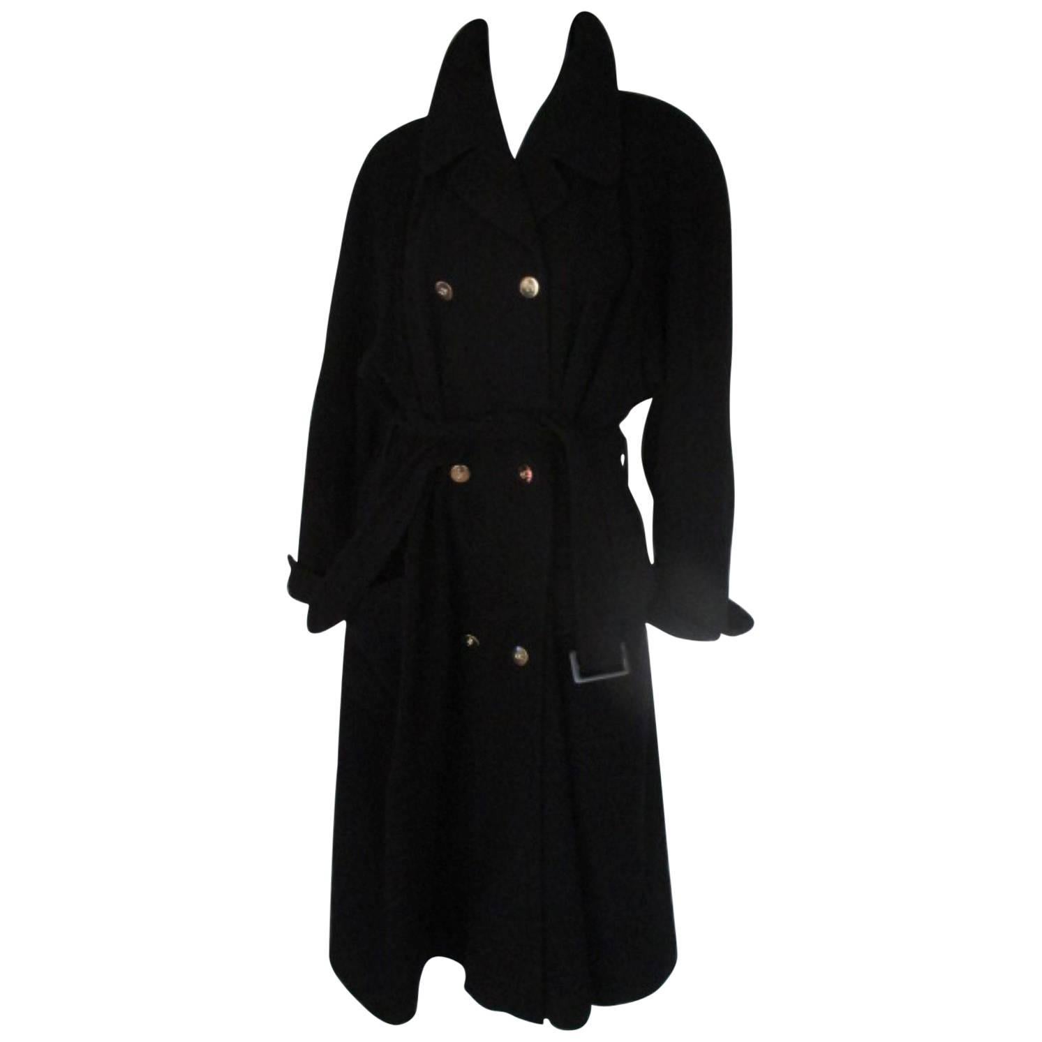 Karl Lagerfeld Black Cashmere Wool Coat For Sale
