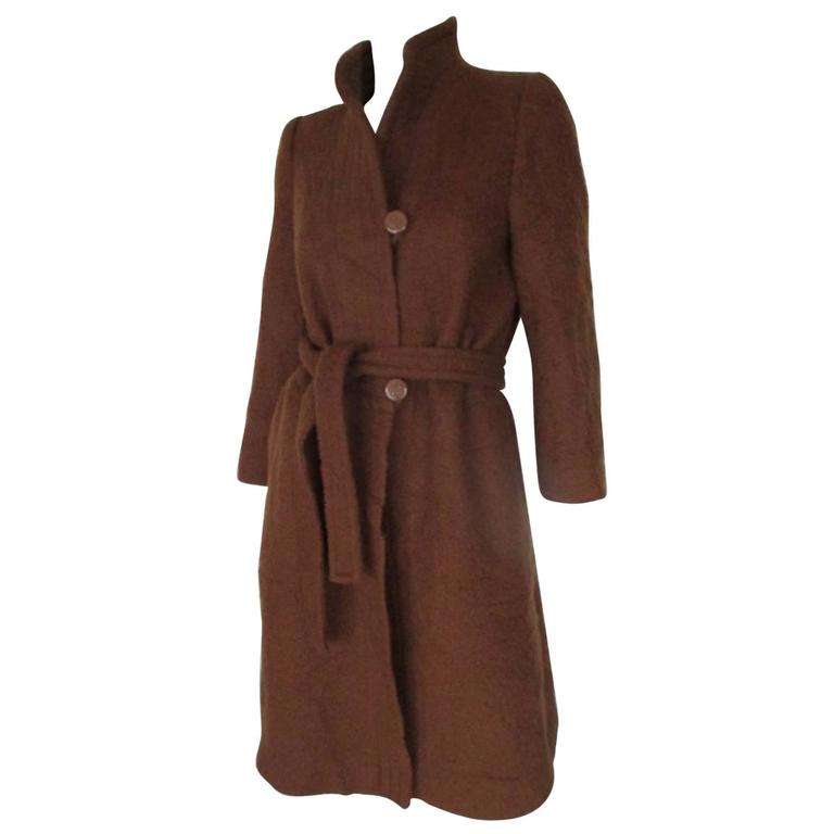 pierre balmain brown belted wool coat For Sale at 1stdibs