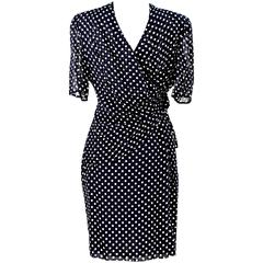 Gianfranco Ferrè 1980s vintage polka dot dress pois woman blue silk size 44 2