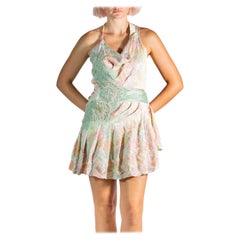 Morphew Atelier Mint Green Pastel Japanese Kimono Silk Shibori & Lace Mini Cock
