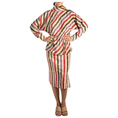 1980S Karl Lagerfeld for Chloe Chemisier en soie rayé violet et rose Jupe Ensemble Dea