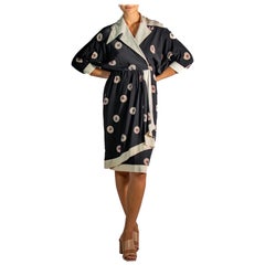 1980S Karl Lagerfeld Chloe Black & White Silk Crepe De Chine Famous Button Prin