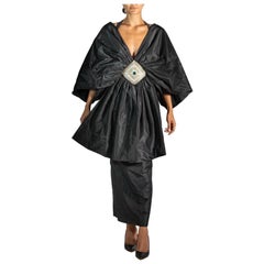 1980S Karl Lagerfeld Chloe Black Hand Beaded Silk Taffeta Giant Bow Cocktail Dr