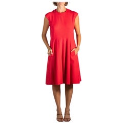 Pauline Trigere Ruby Red Wool Crepe Mod Dress