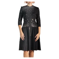 1940S Black Rayon Crepe Metal Studded Dress