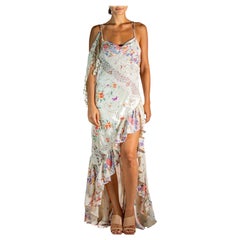 Morphew Atelier Atelier A, Kimono giapponese floreale misto a pastelli in crepe di seta e chine antico