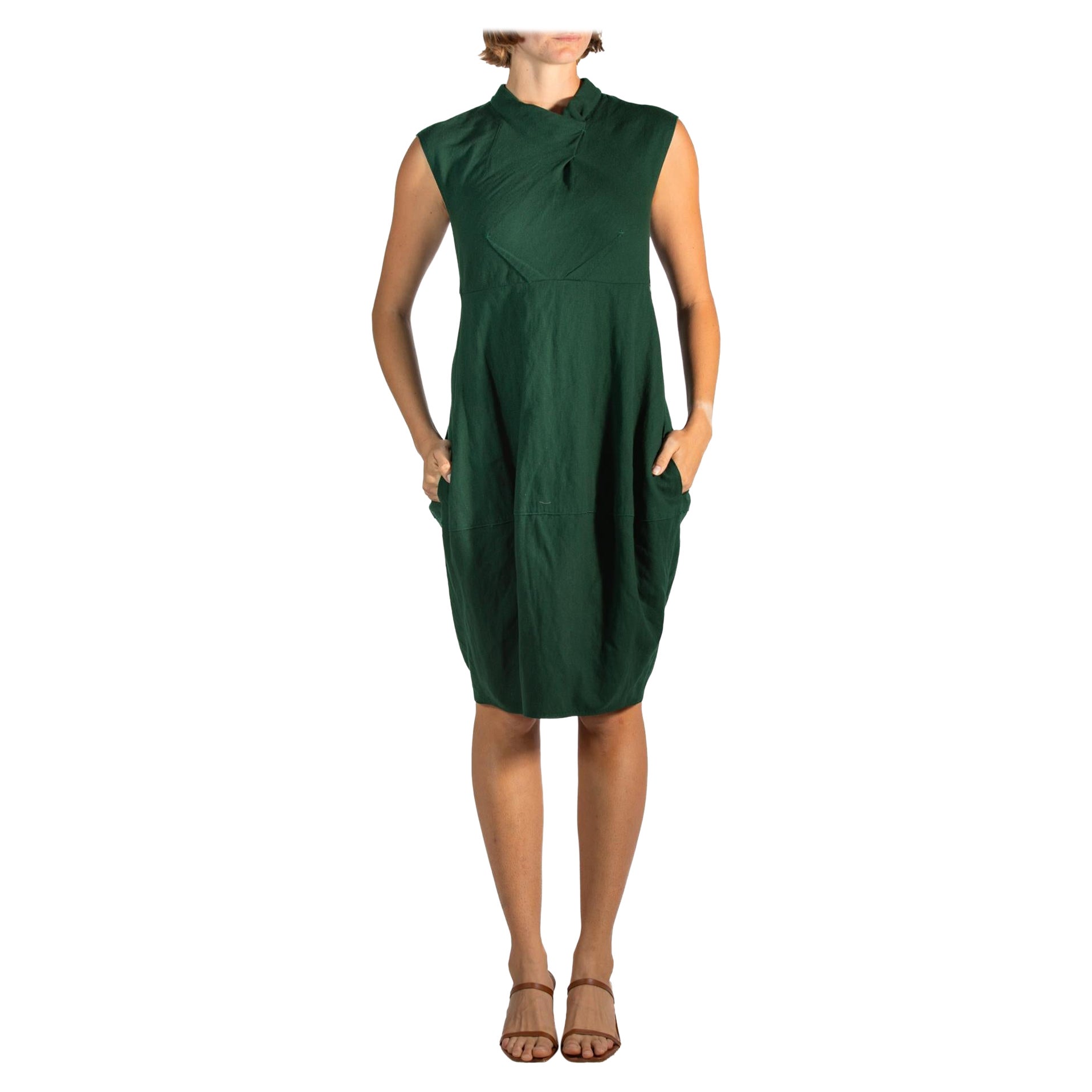 2000S Aquilano Rimondi Dark Hunter Green Wool Dress For Sale