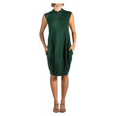 2000S Aquilano Rimondi Dark Hunter Green Wool Dress