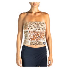 2000S Moschino Leopard Print Cotton/Lycra Strapless Tube Top