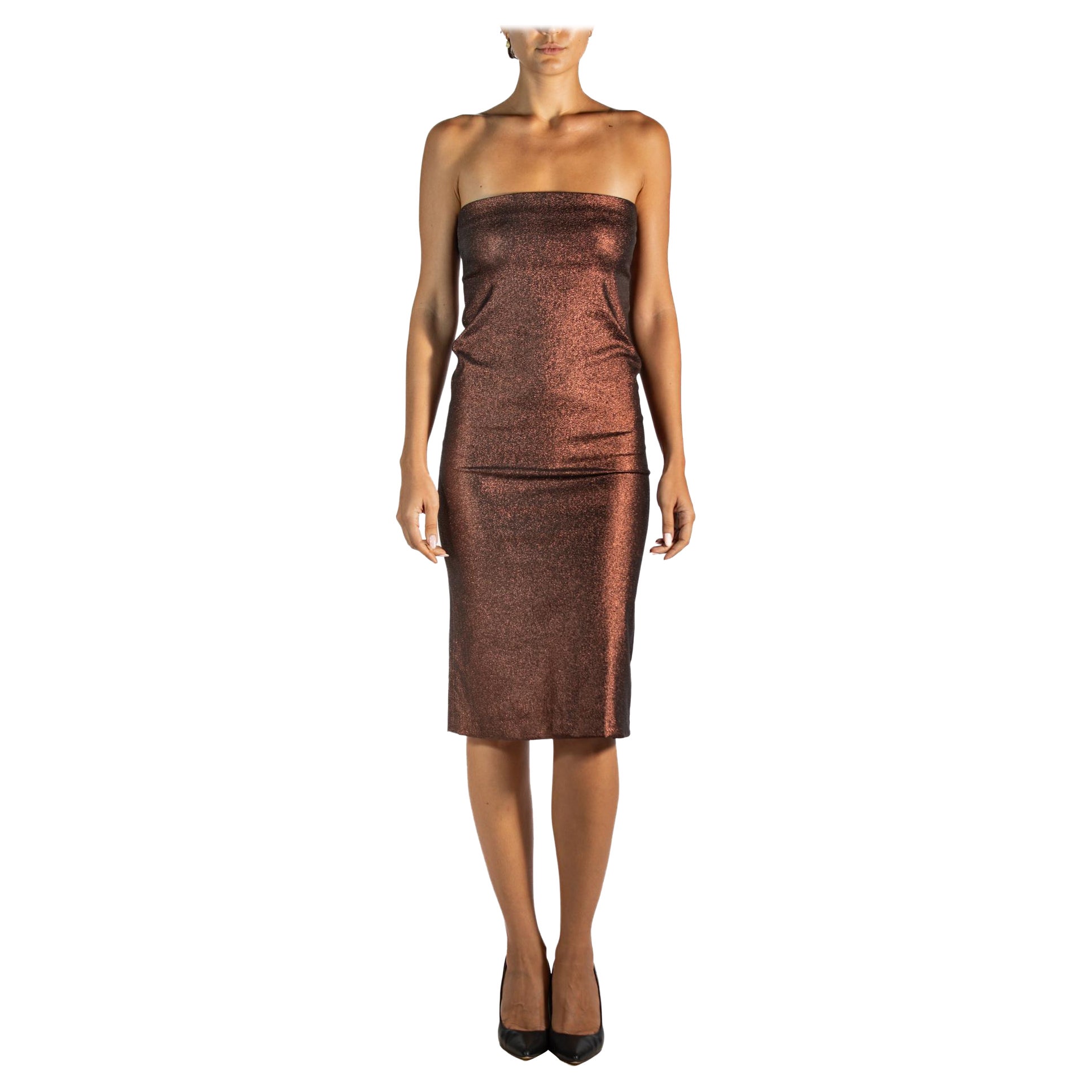 1990S TOM FORD GUCCI Metallic Bronze Poly/Lurex Stretch Strapless Cocktail Dress For Sale