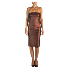 1990S Tom FORD Gucci Bronze métallisé Robe de cocktail sans bretelles en poly/Lurex extensible