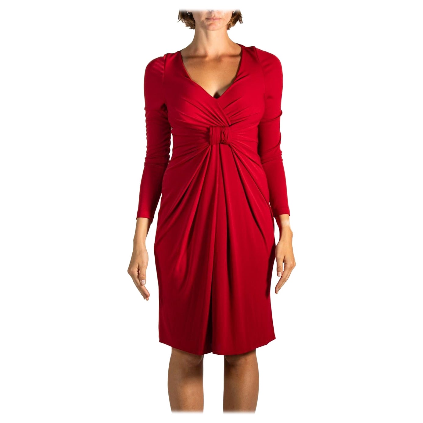 2000er Elie Saab Rostrotes langärmeliges Kleid aus Polyester-Jersey im Angebot