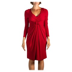 2000S Elie Saab Rust Red Polyester Jersey Long Sleeve Dress
