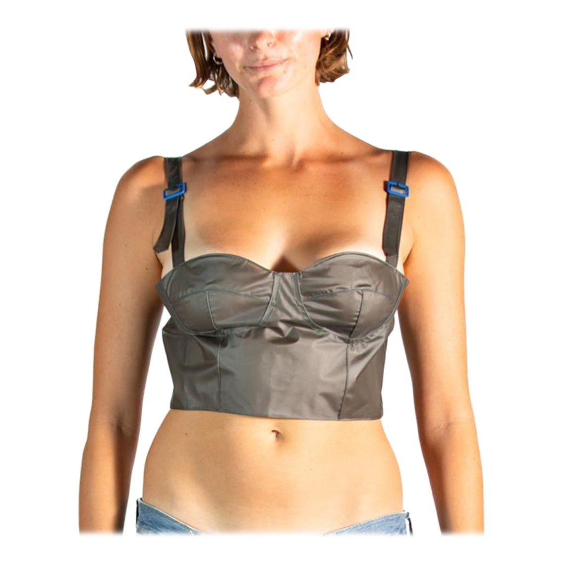 2000S Mugler Gunmetal Grey Plastic Coated Bustier For Sale