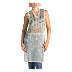 2000S Dries Van Noten Cream Poly/Lurex Knit & Chiffon Dress
