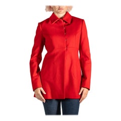1990S Alaia Red Wool Empire Waisted Coat