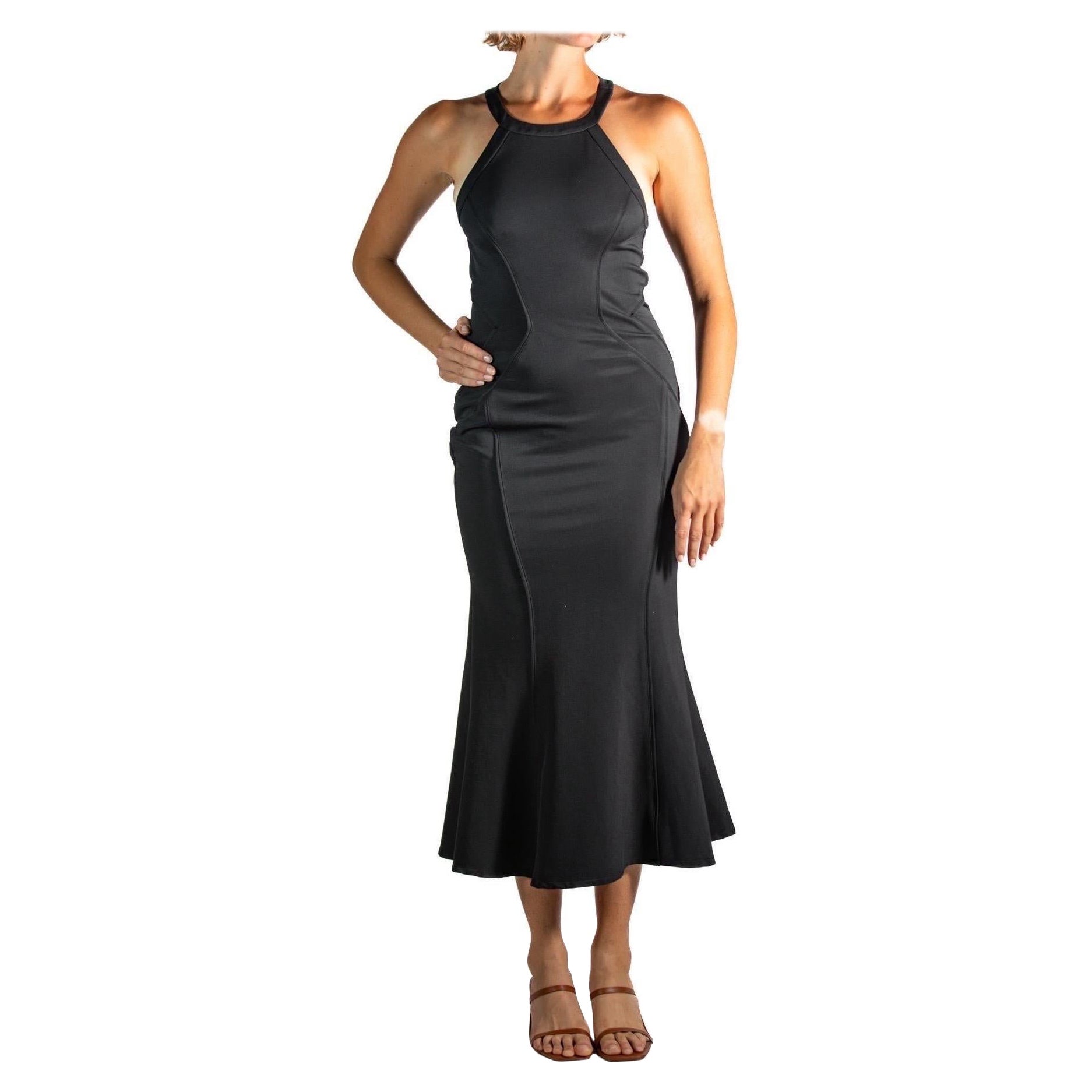2000S Zac Posen Black Poly Blend Stretch Body-Con Mermaid Hem Gown For Sale