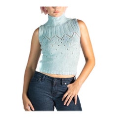 1990S Gianni Versace Light Blue Cashmere & Silk Knit Sleeveless Sweater Top