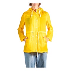 2000S Barneys Yellow Drawstring Waist Rain Coat With Hood