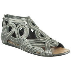 Alaia Gunmetal Leather Gladiator Shoes - 37.5 