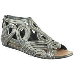 Alaia Gunmetal Leather Gladiator Shoes - 37.5 7