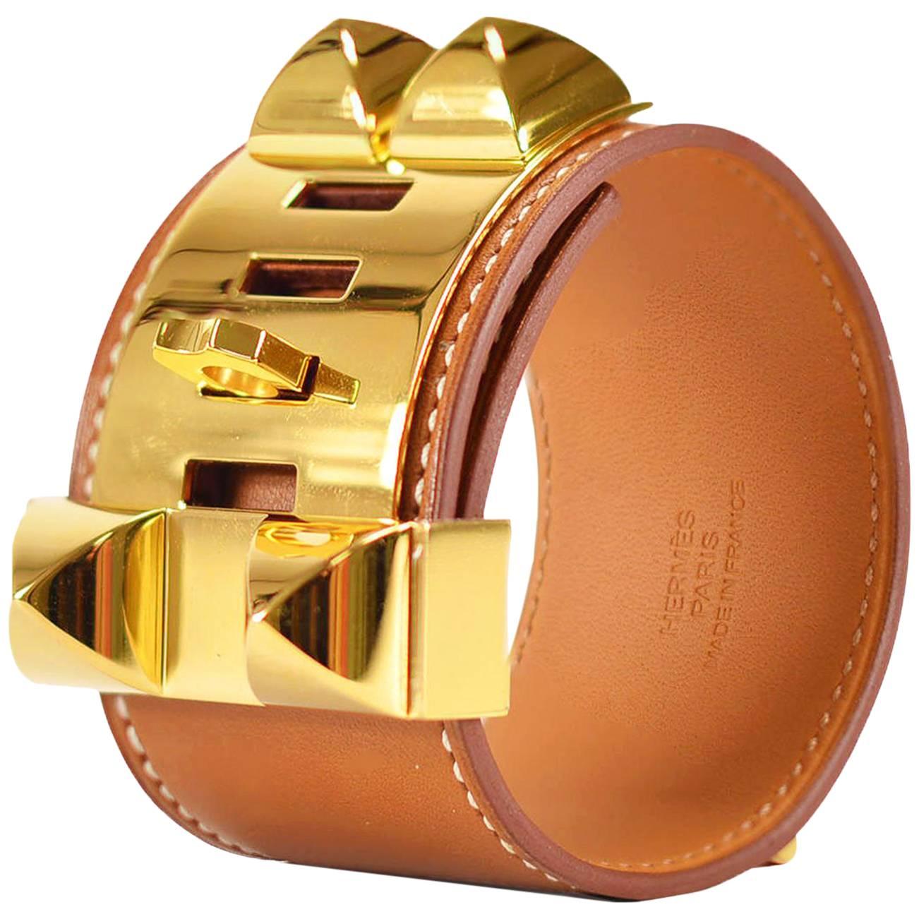 Hermes Bracelet Dog Collar (CDC) Barenia Leather Fauve Color S Size GHW 2015 For Sale