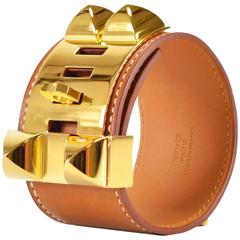Hermes Bracelet Dog Collar (CDC) Barenia Leather Fauve Color S Size GHW 2015