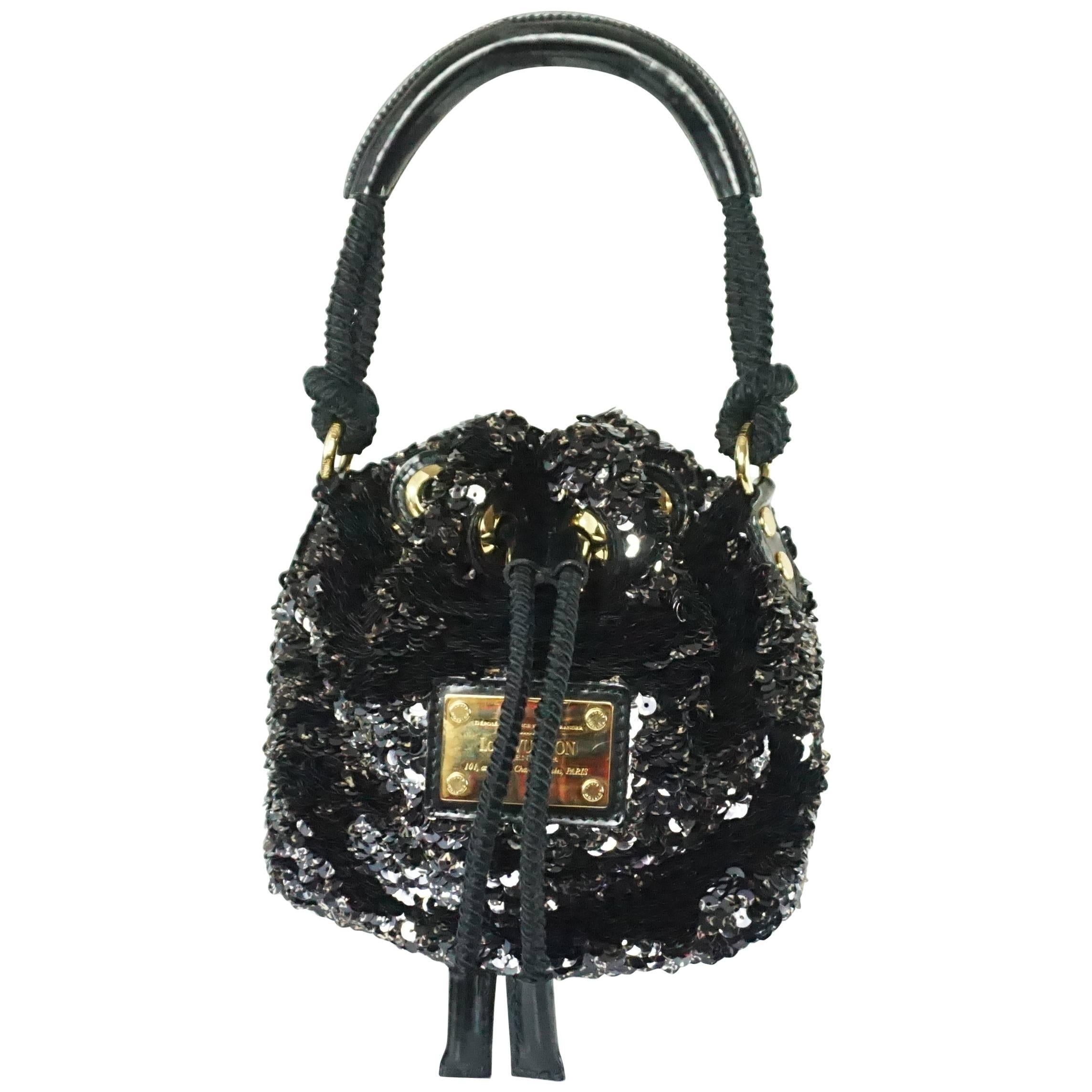 Louis Vuitton Black and Gold Limited Edition Sequin Mini Noe Rococo Handbag 