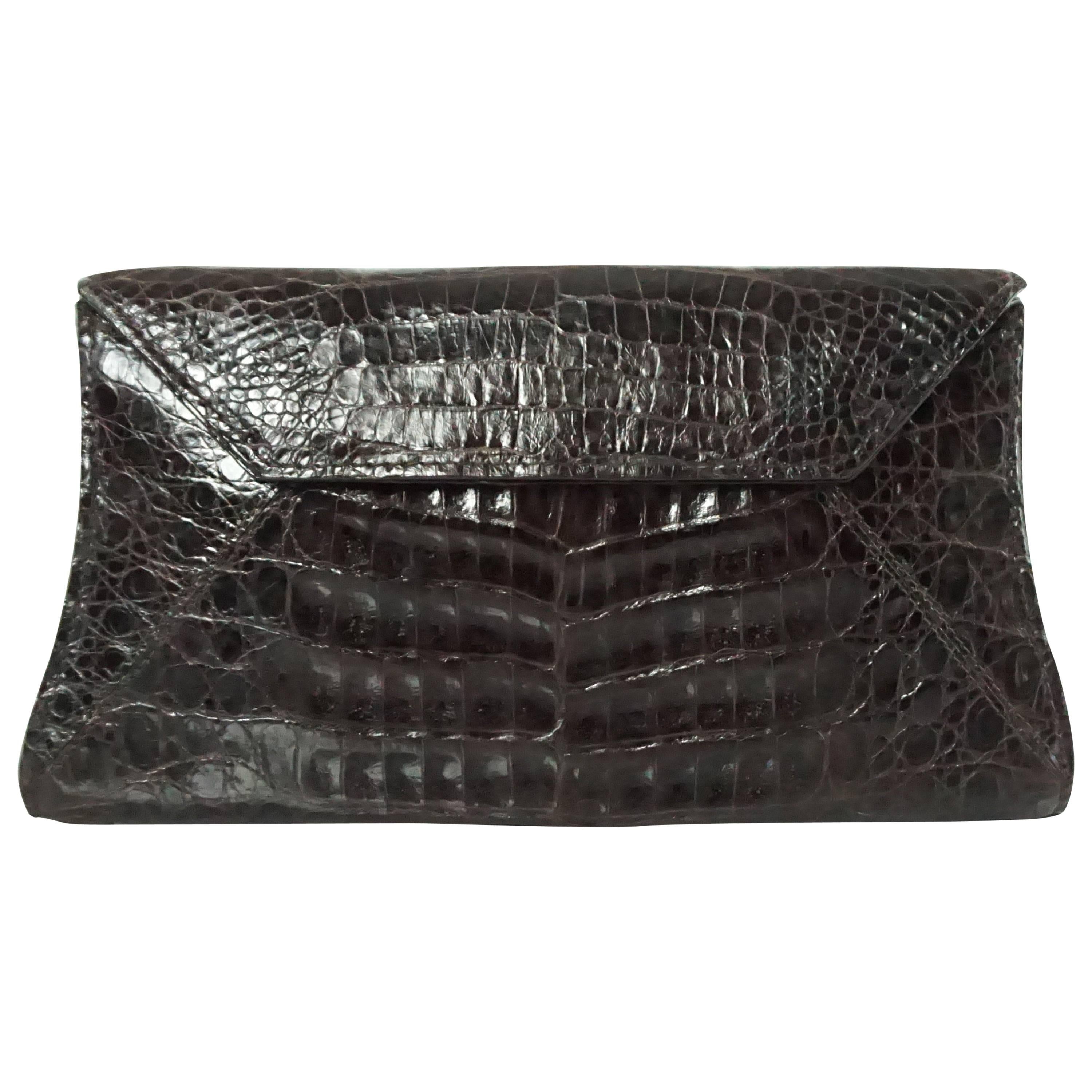 Nancy Gonzalez Chocolate Brown Crocodile Clutch and Shoulder Bag 