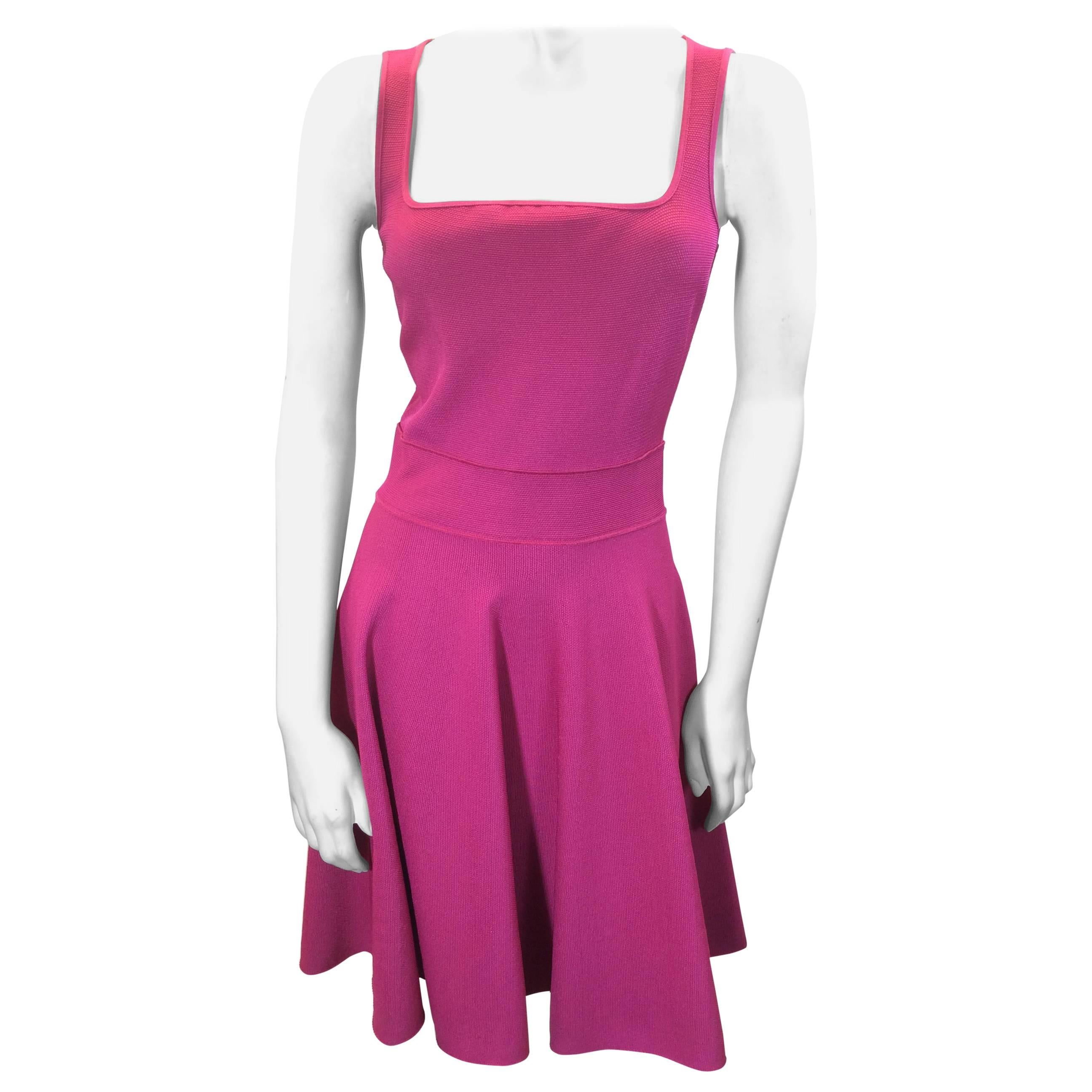 Lanvin Fuscia Knit Fit and Flare Dress For Sale