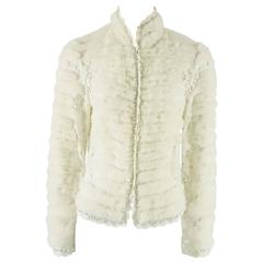 Escada Ivory Lace and Mink Sweater Jacket with Pearl Trim - 34