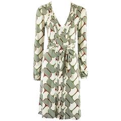 Gucci Ivory and Green Print Silk Knit Dress - Small 10