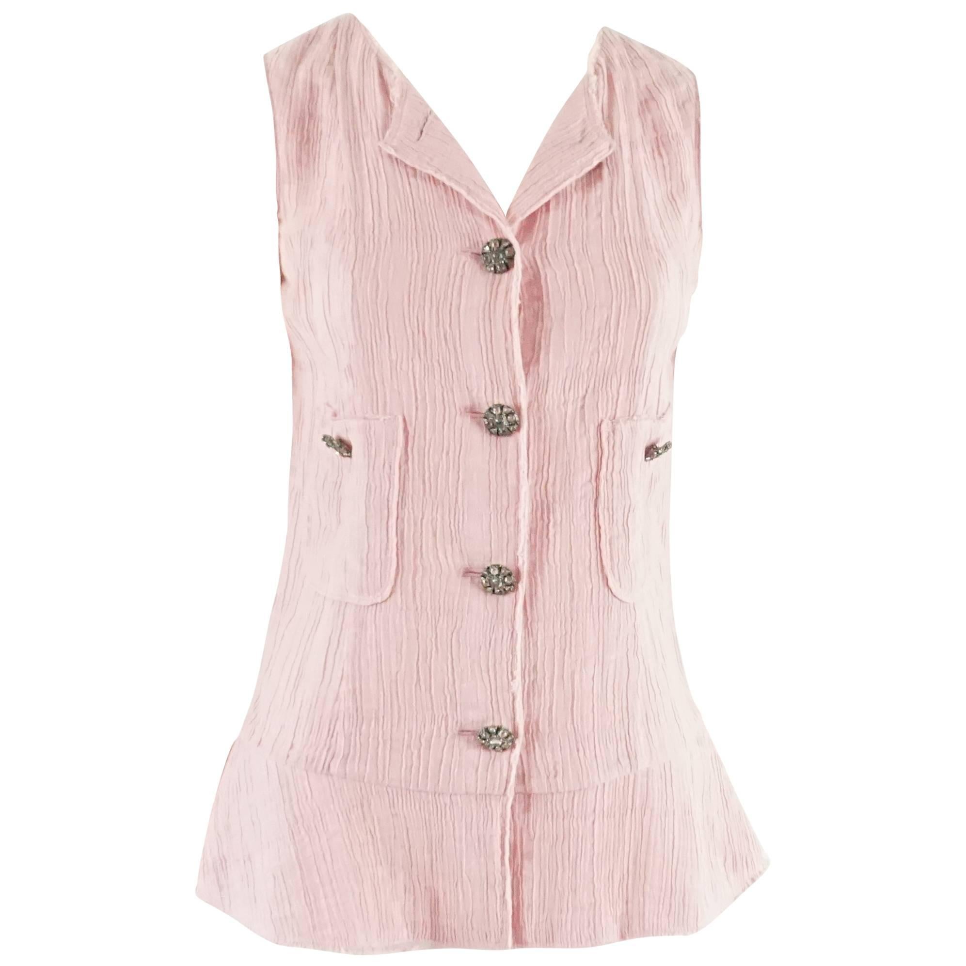 Chanel Pink Cotton Blend Top with Pink & White Gripoix Buttons - 34
