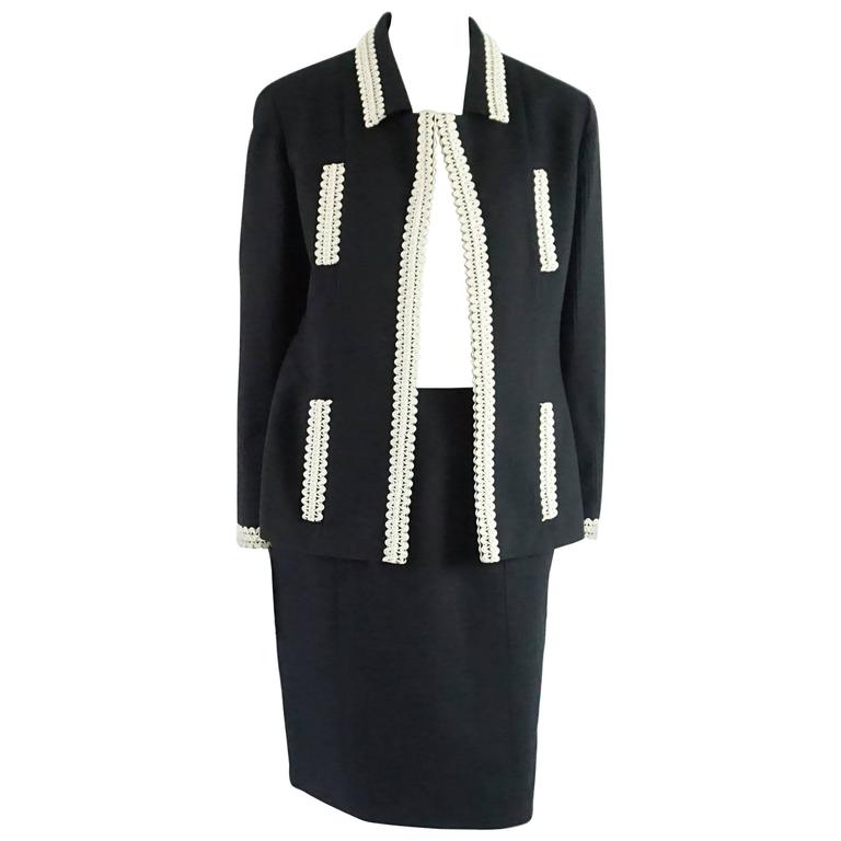 Chanel Navy Textured Cotton Skirt Suit with PVC Lace Trim Detail-42-94P ...