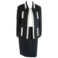 Chanel Navy Textured Cotton Skirt Suit with PVC Lace Trim Detail-42-94P